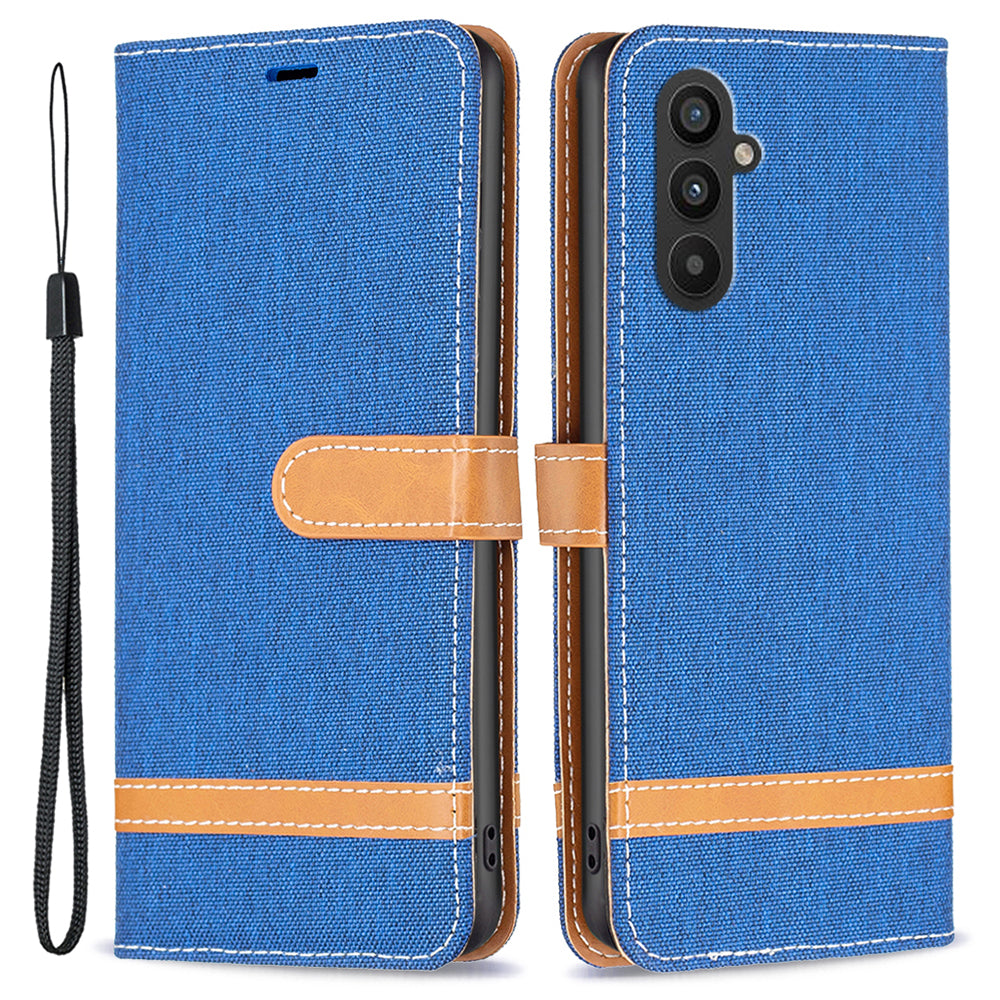 Til Samsung Galaxy A24 4G splejsning PU læder telefoncover Jeans Stof telefonetui med stativ tegnebog Til Samsung Galaxy A24 4G splejsning PU læder telefoncover Jeans Stof telefonetui med stativ tegnebog